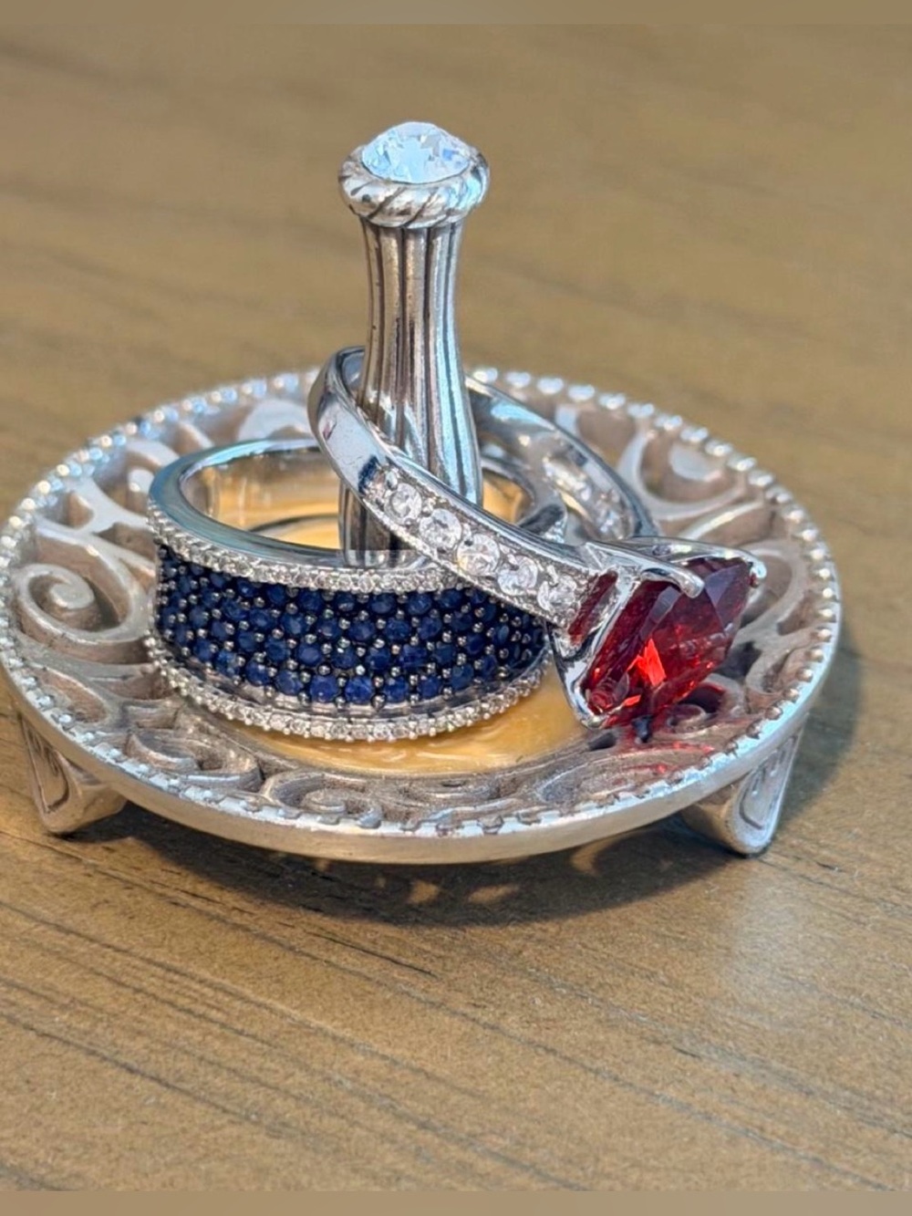 Brighton Ring Holder Crystal Top Silver Filigree Jewelry Dish Rare Vintage - Picture 3 of 7